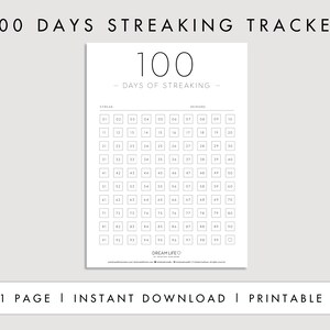 以下が含まれることがあります： 01から100まで番号が付けられた100個の正方形のグリッドを持つ、印刷可能な100日間のストリーキングトラッカー。各正方形には、報酬のためのスペースがあります。