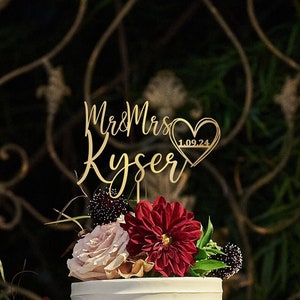 Personalized Wedding Cake Topper - Custom Script Cake Topper for Wedding - Wedding Cake Topper with Heart