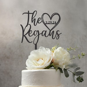 Personalized Wedding Cake Topper: Custom Script Heart Design