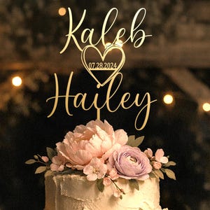 Mr and Mrs Wedding Cake Toppers: Personalized Elegant Heart Design Custom cake decor