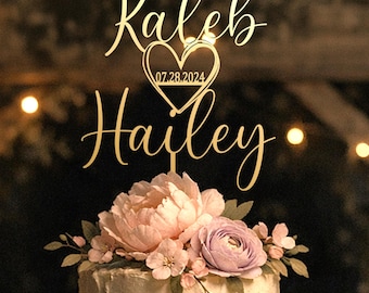 Mr and Mrs Wedding Cake Toppers: Personalized Elegant Heart Design Custom cake decor