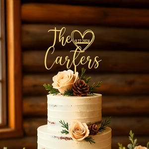 Personalized Wedding Cake Topper: Custom Script Heart Design