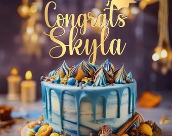 Congrats Grad Cake Topper: Hand-Painted Wood Graduation Party Decor