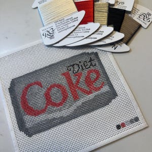 Diet Coke Needlepoint Canvas | Hand-Painted 6x6 DIY Needlepoint | Retro Soda Stitch Canvas | Pop Art Needlepoint | Coke Stitch Gift Idea