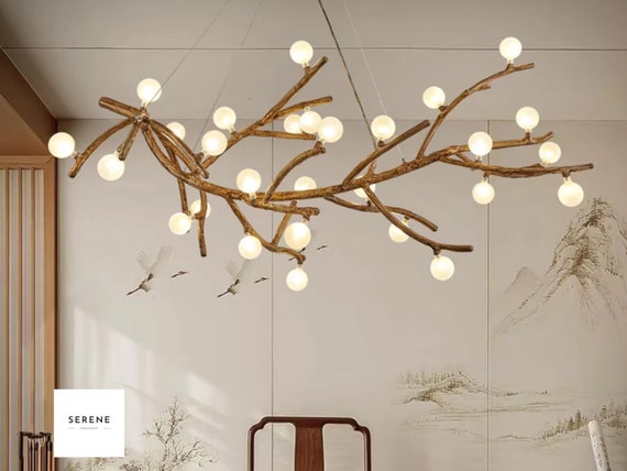 Rustic Nordic Branch Chandelier - Vintage Bubble Glass Ceiling Light for Minimalist Living Rooms & Home Decor