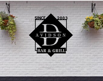personalized family bar and grill sign last name outdoor monogram sign personalized patio sign custom metal sign for bar father's day sign