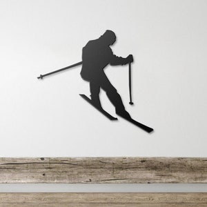 Skier metal wall art, ski decor, gift for skier, ski slope winter wall decor gift, Christmas gift for skier, skiing silhouette, winter art