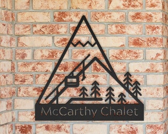 Personalized ski/cabin/chalet metal sign art, housewarming gift, wedding gift, mountain sign