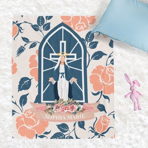 Personalized Catholic girl gift Marian blanket Catholic baby girl gift Mother Mary First Communion gift girl Hail Mary Catholic baby gift