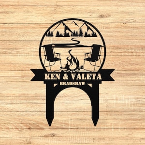 Campsite monogram sign, custom yard sign with stakes, personalized camper sign, custom travel trailer sign, custom RV sign, address or lot