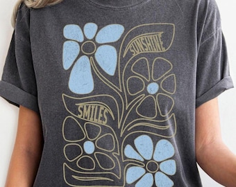 Camiseta Boho Floral Comfort Colors - Camiseta Cottagecore con estampado floral, camiseta retro con estampado de flores silvestres