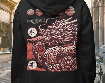Japanese Dragon Graphic Hoodie: Vintage Asian Streetwear