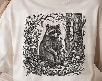 Raccoon Saxophone Shirt - Jazz Animal Tee, Sax Musician Gift, Woodland Music Graphic T Shirt