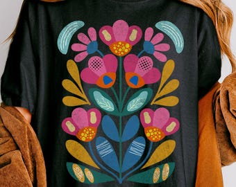 Scandinavian Floral T-Shirt – Nordic Folk Art, Cottagecore Tee