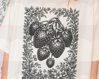 Cottagecore Strawberry Graphic Tee - Comfort Colors Garden Shirt