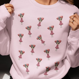 Creepy Doll Sweatshirt – Horror Doll Sweater, Gothic Spooky Cute Pullover, Haunted Doll Graphic Crewneck