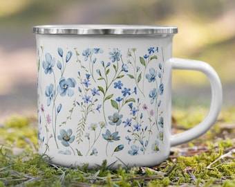 Cottagecore Enamel Camping Mug Gift For Nature Flower Lover Coffee Cup