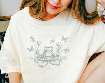 Camiseta grande Cottagecore Frog: Camiseta vintage com estampa de sapo