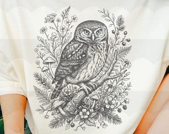 Pygmy Owl Botanical T-Shirt – Vintage Woodland Forestcore Graphic Tee