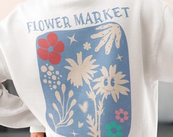 Hoodie bloemenmarkt boho: sweater met retro bloemen