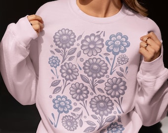 Felpa Wildflower Boho: girocollo vintage in stile cottagecore floreale
