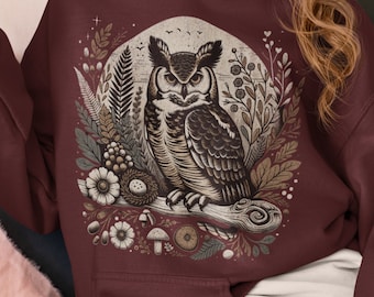 Mystieke uil hoodie natuur bos sweatshirt vintage uil trui boekenliefhebber Witchy kleding