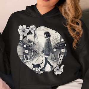 Japanese Anime Streetwear Hoodie Vintage Harajuku Sweatshirt Cherry Blossom Japan Aesthetic Sweater