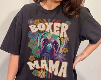 Boxer Dog Mom T-Shirt: Boho Retro Pop Art, Vintage Style