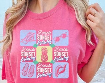 Beach Sunset Waves T-Shirt: Retro Summer Vacation Tee