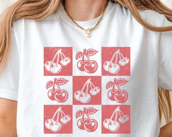 Checkered Cherry T-Shirt: Vintage Style Retro Summer Tee