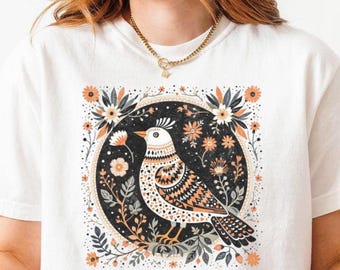 T-shirt Folk Bird – T-shirt vintage Cottagecore Floral Comfort Colors
