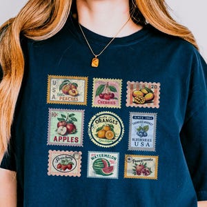 Vintage Fruit Stamp T-Shirt: Cottagecore Farmers Market Graphic Tee