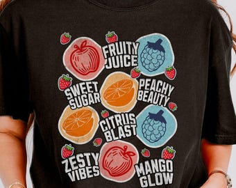 Y2K Fruit Sticker Graphic Tee - Comfort Colors Summer Shirt
