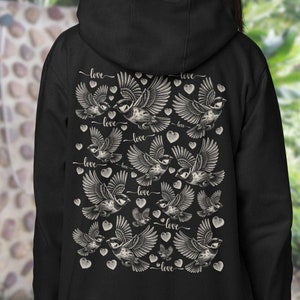 Cottagecore Bird Print Hoodie: Nature Lover Pullover