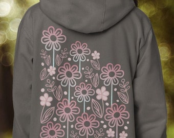 Retro Floral Back Print Hoodie - 70s Cottagecore Style