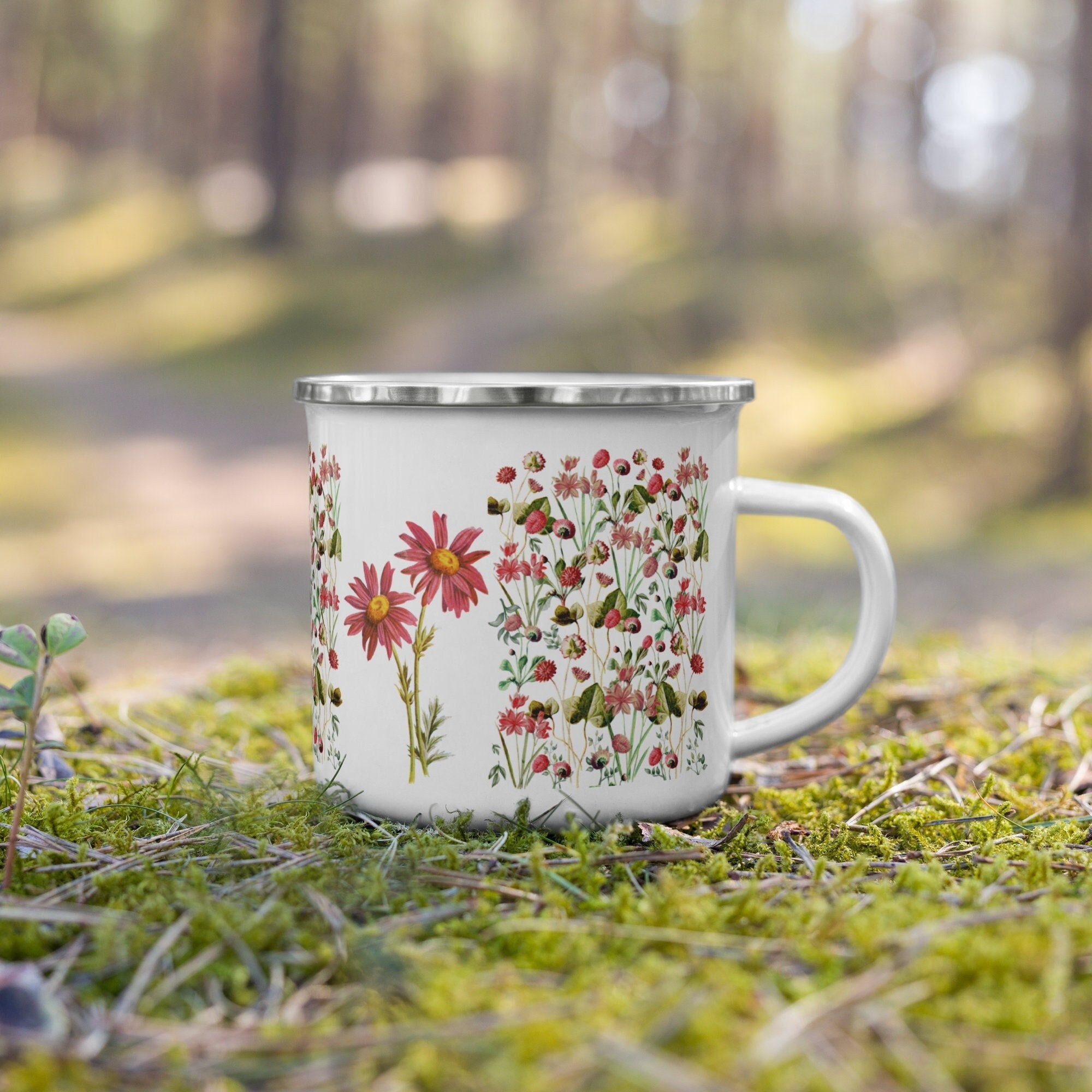 Camping Mug Camper Enamel Coffee or Tea Cup Gift Vintage Cottagecore Wildflower Mug