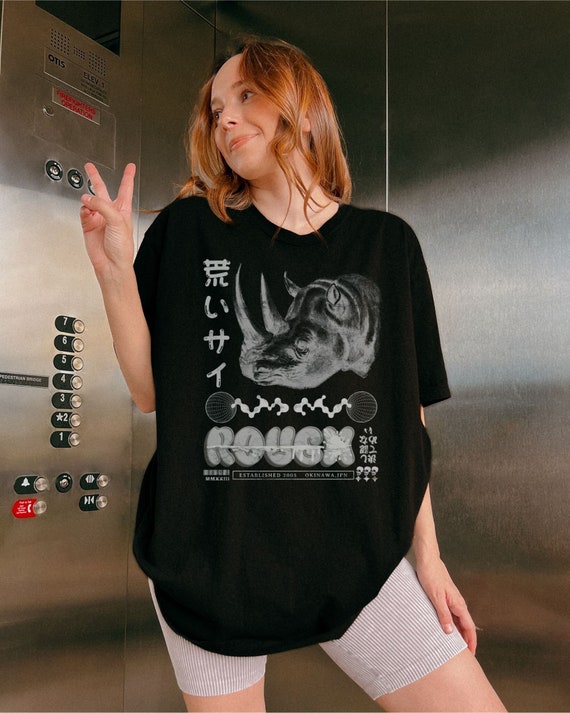 Streetwear Japanese T Shirt Vintage Harajuku T-shirt Rhino Streetstyle Unisex Tee Oversized Y2K Clothing
