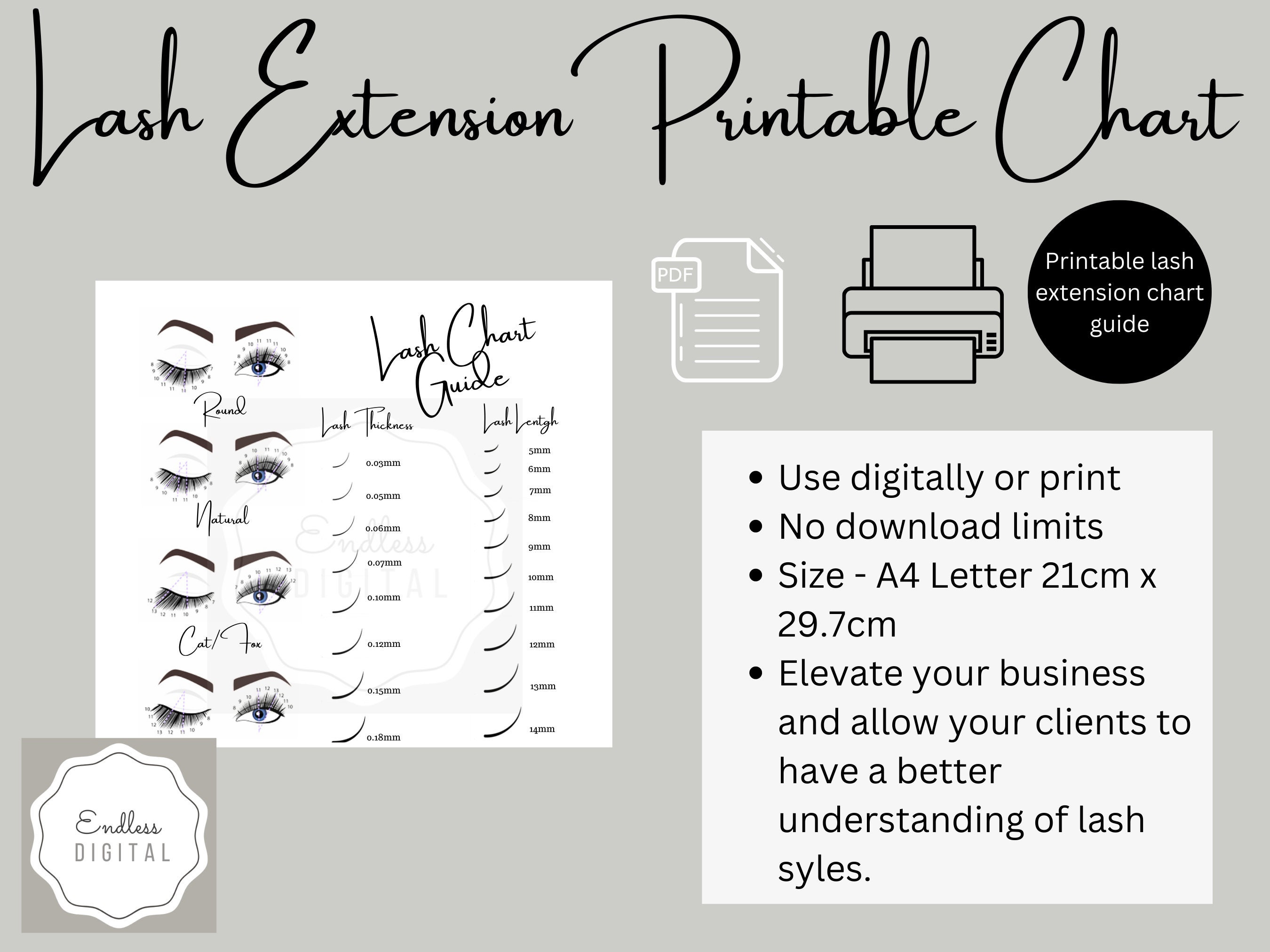 Lash Extension Chart Guide, Lash Mapping, Lash Chart Display, Printable