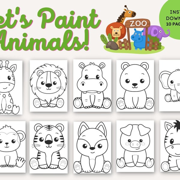 Animal Coloring Pages-1 PDF (10 Pages)- Cute and Fun Animal Theme Coloring Pages for Kids