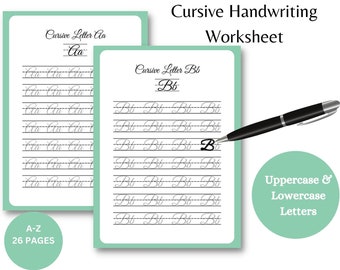 Printable Cursive Worksheets (26 Pages A-Z) |For Kids & Adults| PDF File