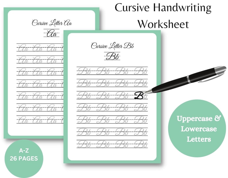 Printable Cursive Worksheets (26 Pages A-Z) |for Kids & Adults| PDF ...