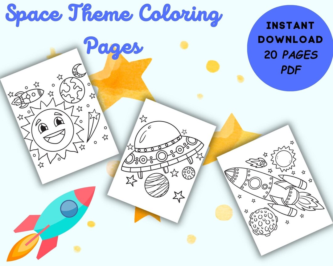 Fun Coloring Pages for Kids-space Theme-20 Page Pdf-rockets,planets ...