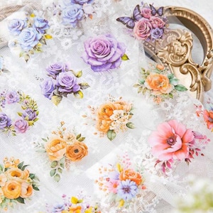 Floral Clear Vinyl Washi Tape Sample Loop: Rose and Butterfly Stickers|UK and Europe Only| No USA and Canada.