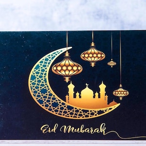 Cartões Eid Mubarak | Cartões de Saudação Islâmicos | Cartões Eid-Al-Fitr 2025 | Cartão Eid Islâmico Minimalista | Pacote Único ou Multipack disponível. Presentes Eid.