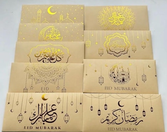 Koperta na pieniądze z okazji Eid Al-Adha | Prezent pieniężny z okazji Eid Mubarak | Papier typu kraft ze złotym wykończeniem | Dostarczana losowo przy zakupie pojedynczej sztuki lub w opakowaniu zbiorczym.