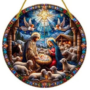 Ideas de regalos de agradecimiento para maestros/Decoración de vitrales con motivo de la Natividad/Letrero colgante de acrílico pretaladrado/Resistente al agua y a la intemperie.