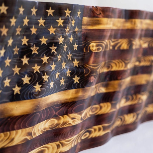 Rustic American Wooden Flag Home Decor, Wavy American Flag, 3D Flag, Patriotic Decor,