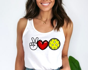 Peace, Love, Pickleball Women&#39;s Pickleball Racerback Tank Top Super Cute Women Top Beautiful Pretty Unique Design Saying Best Gift