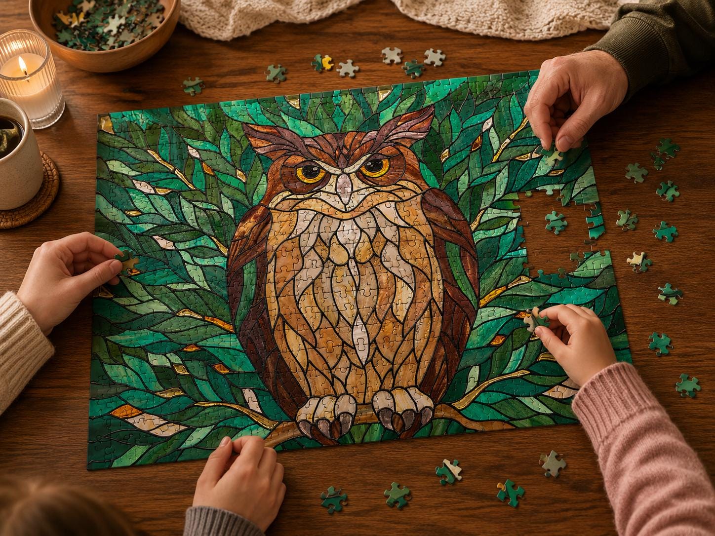 Owl Jigsaw Puzzle, Stained Glass Owl Puzzle, Forest Bird Puzzle Gift, Nature Art Puzzle for Adults, 