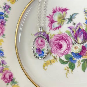 Beautiful Bouquet! Broken China Oval Necklace